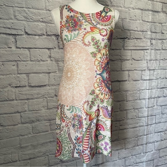 Desigual Colorful Floral Knit Sleeveless Rhinestone Lined Dress Size Small - Picture 3 of 12